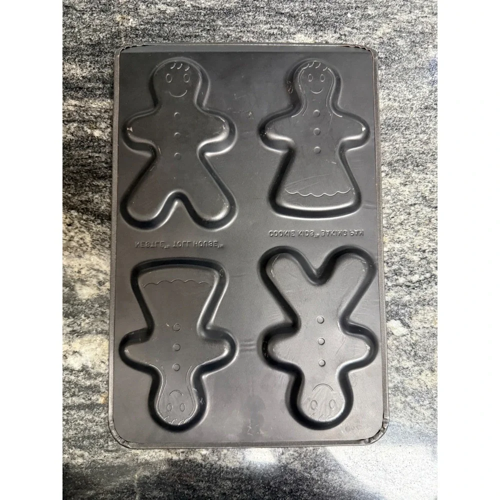 Nestle Toll House Cookie Kids Baking Pan Gingerbread Boy Girl Molds Gray Metal